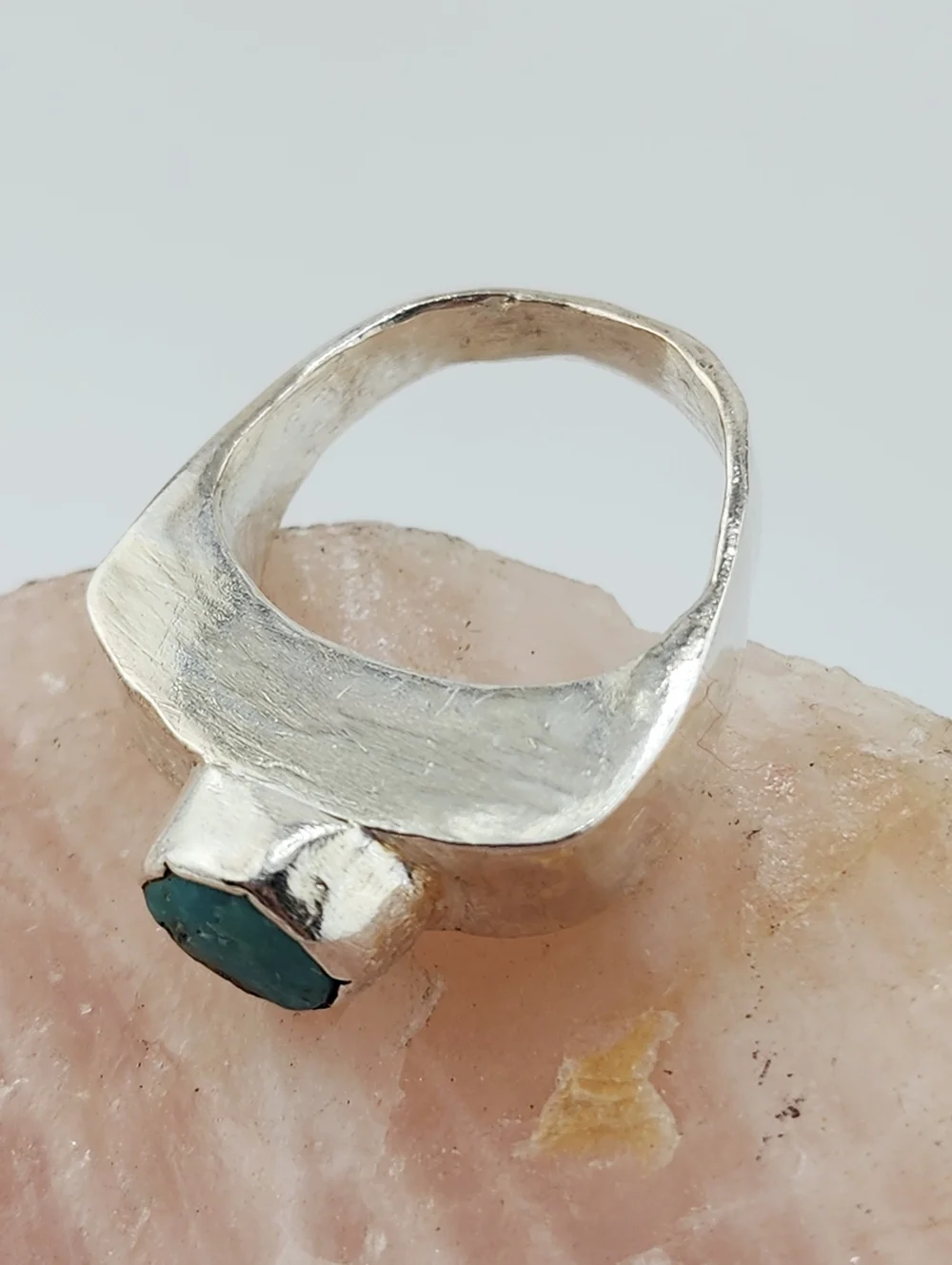 TURQUOISE HALLOW RING HANDMADE IN RECYCLED STERLING SILVER SIZE 7 - Picture 6 of 12